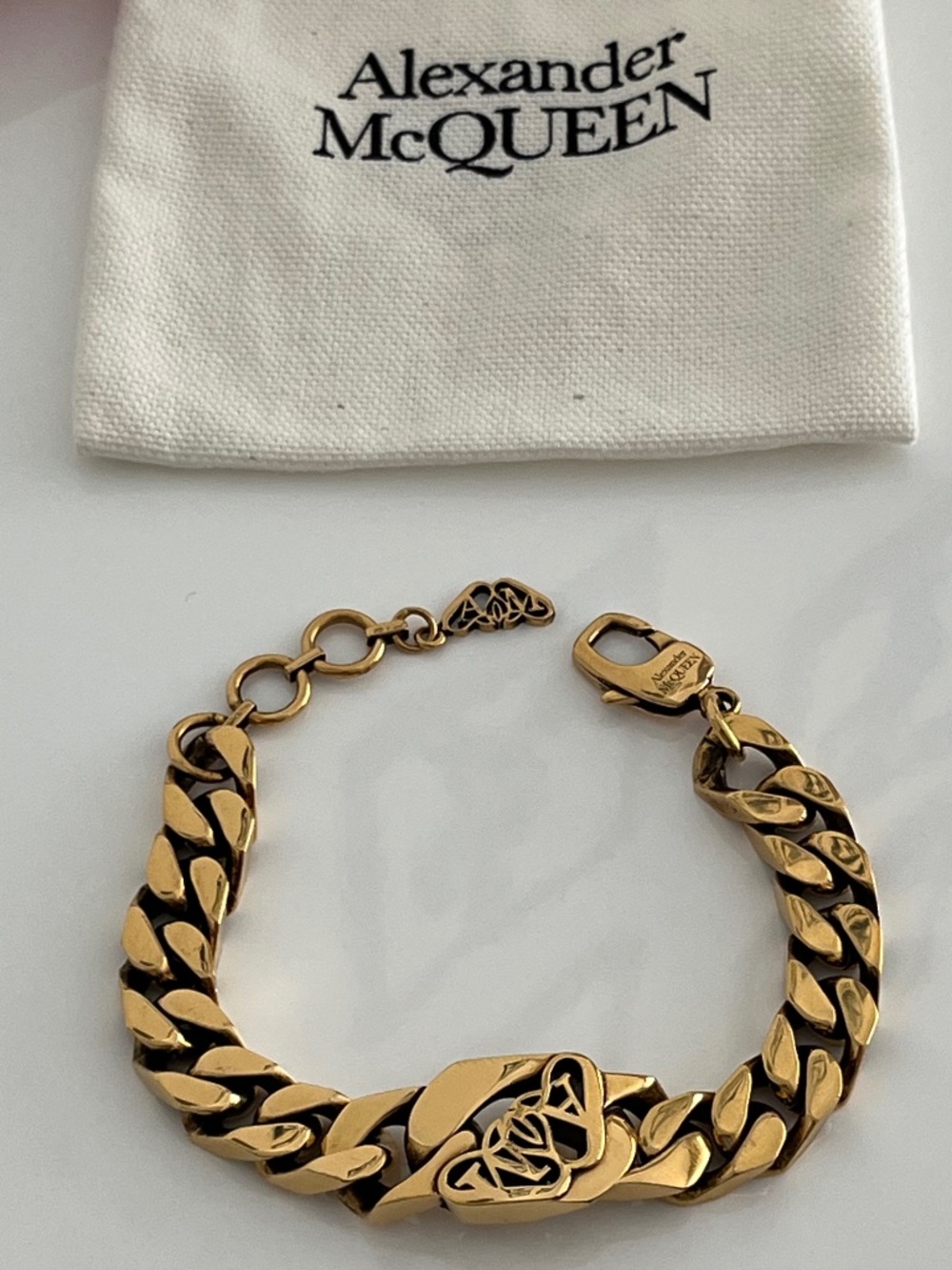 Alexander McQueen Gold Colored Men's Bracelet Logo Lettering A&M Adjustable Leng